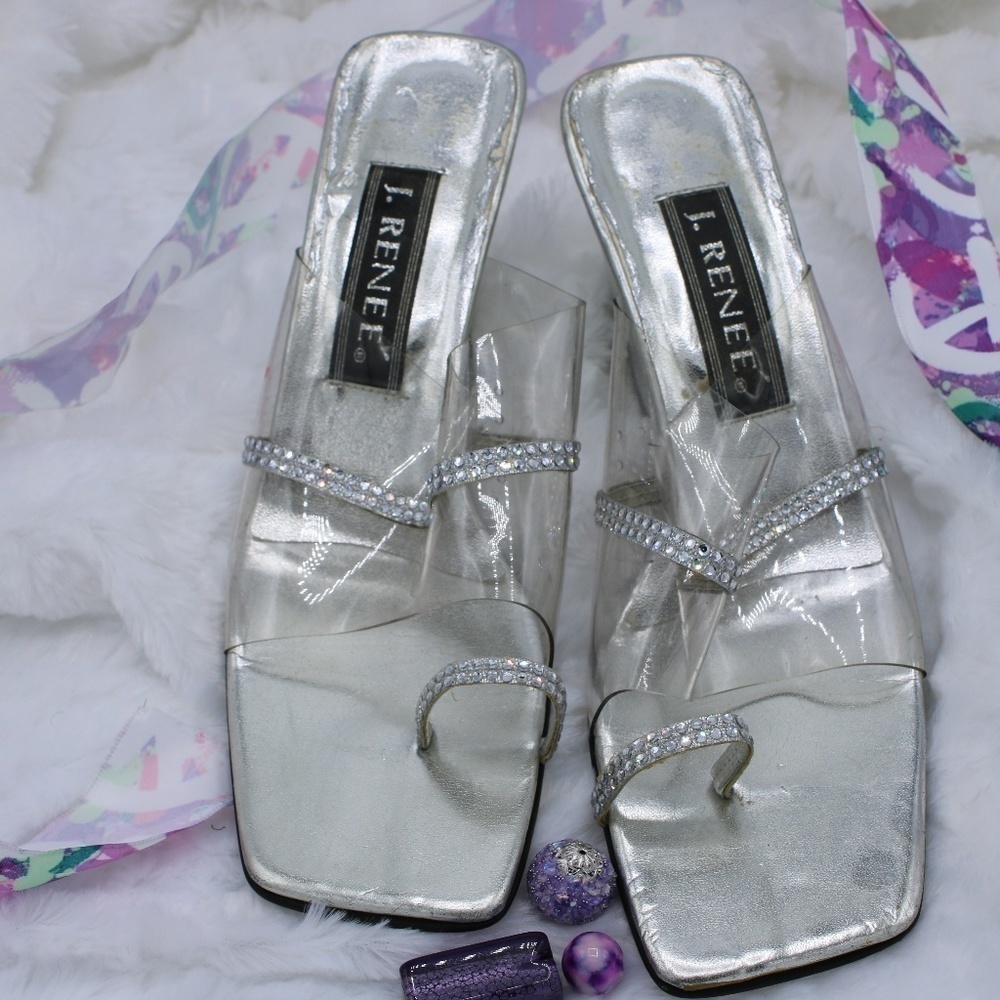 𝅺j Renee Silver Clear Sandal with rhinestone
